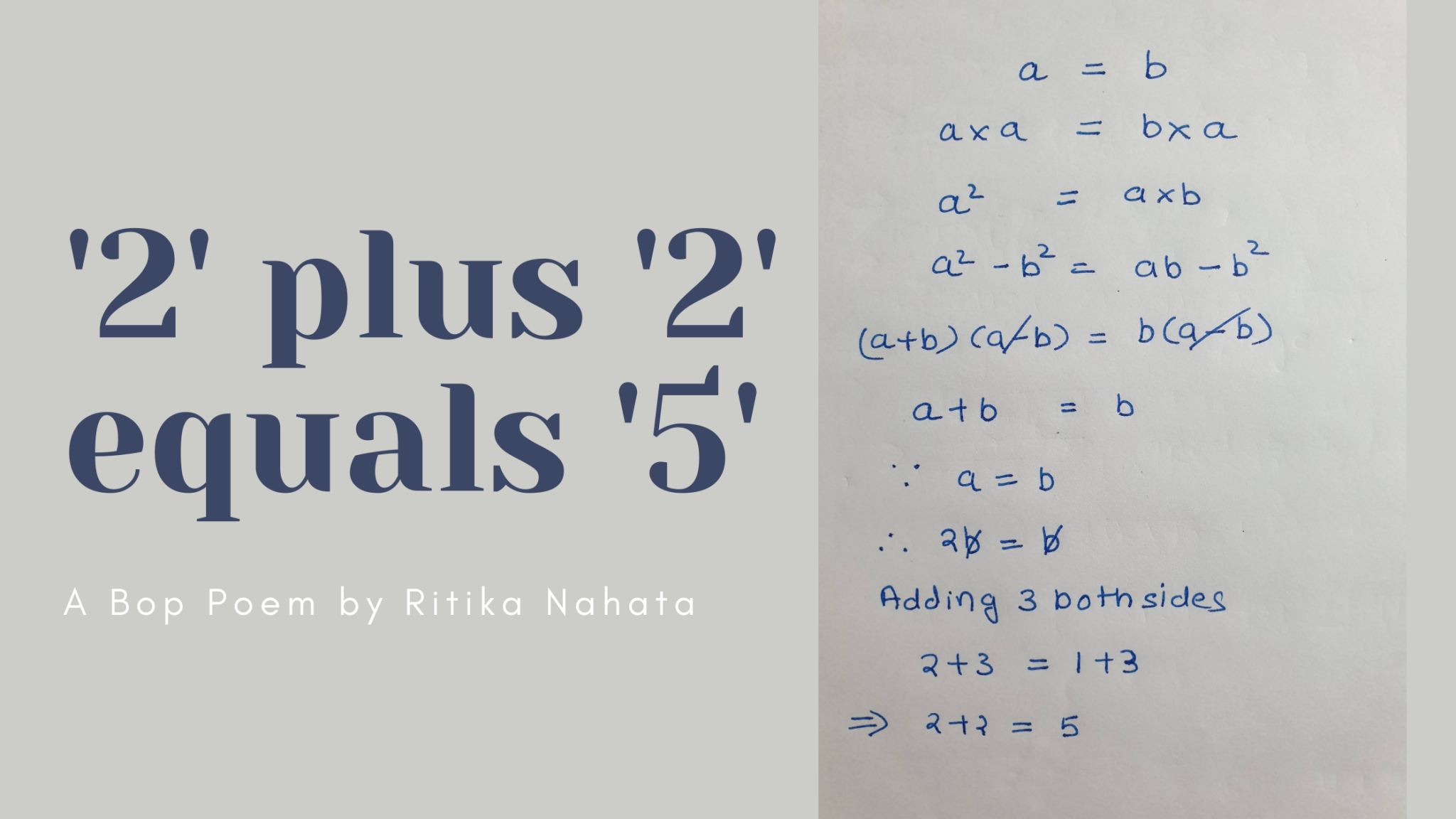 '2' plus '2' equals '5' | A Bop Poem by Ritika Nahata